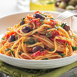 Spaghetti capperi, olive e pomodori secchi Polli 